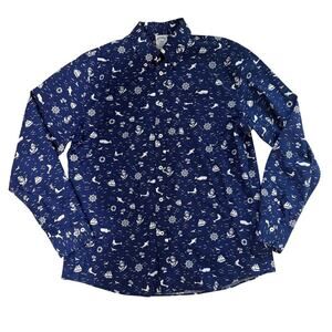 Brooks Brothers Regent Mens Blue Nautical Sea Print Button Down Shirt Size Large
